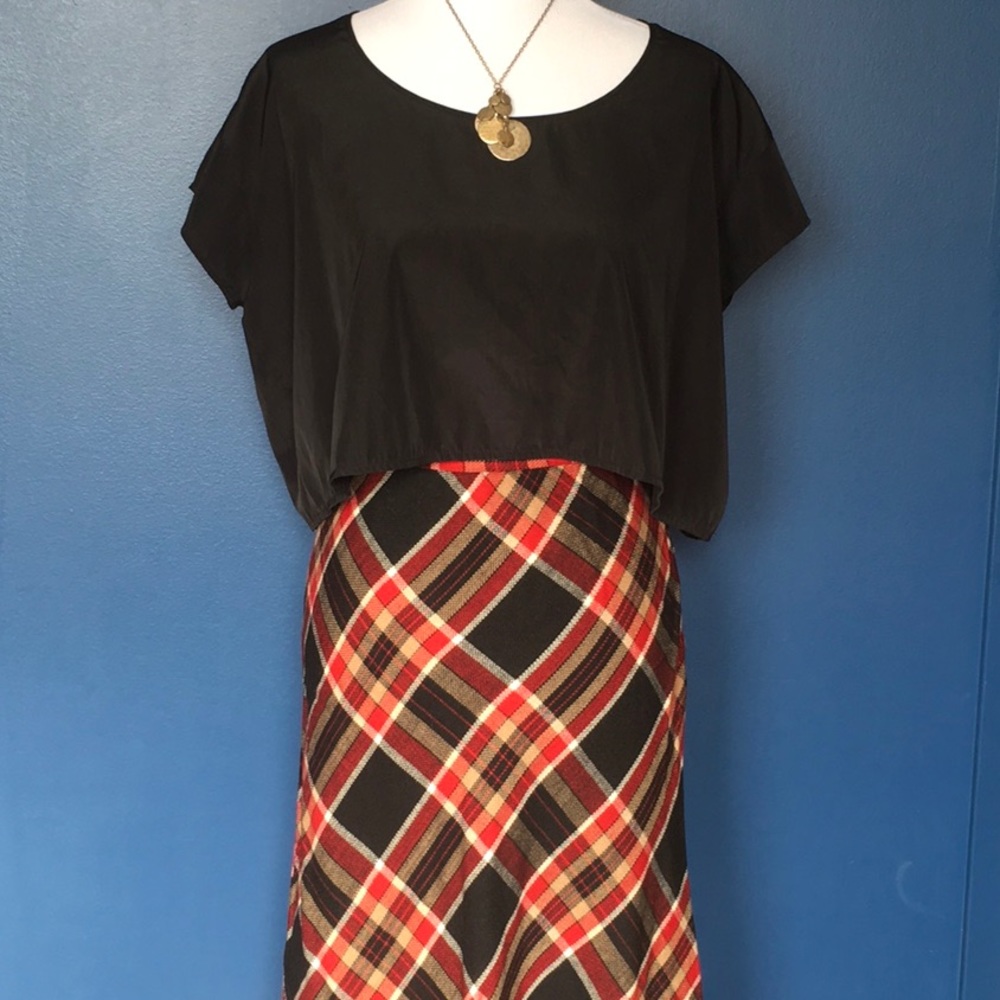 vintage high waisted ankle length plaid skirt